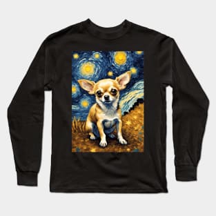 Chihuahua Dog Breed in a Van Gogh Starry Night Art Style Long Sleeve T-Shirt